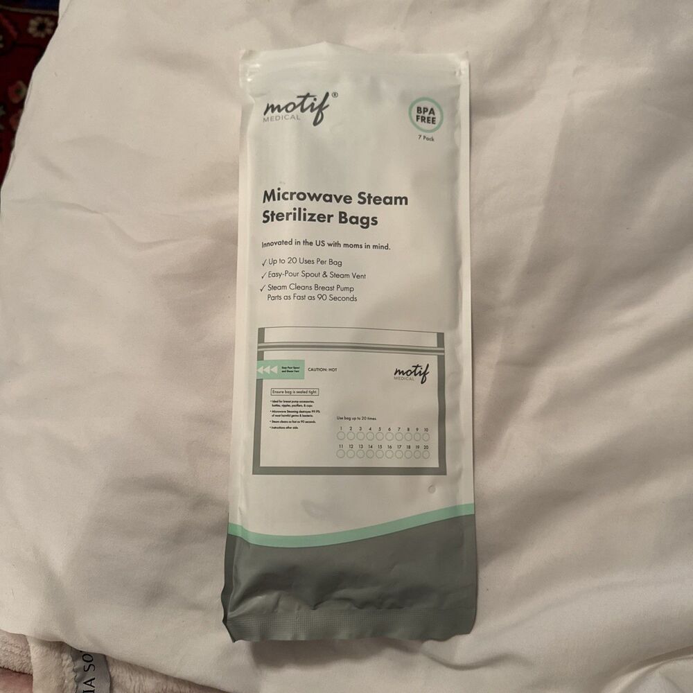 Motif Microwave Steam Sterilizer Bags 7 Pack Breast Pump Accessory Cleaning